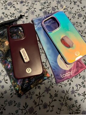 13 Pro Loopy Case Bundle iphone Cases with Loop Grip - Burgundy and Iridescent